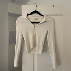 Abercrombie White Ribbed Cropped Long Sleeve Quarter Zip top, size small